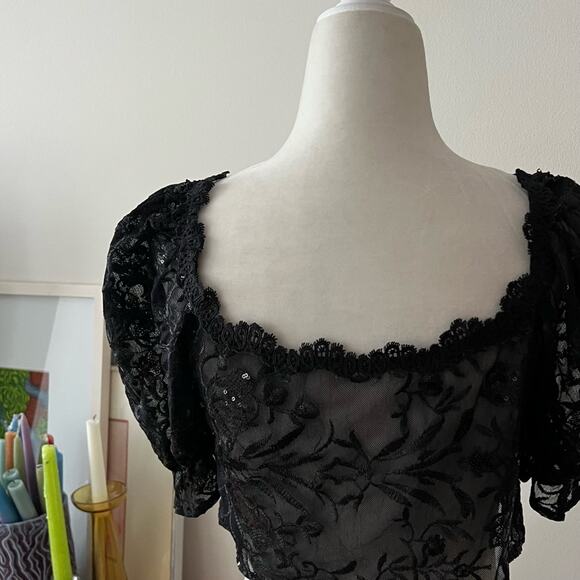 Intimately Free People Black Sequin Mesh Crop Top - Picture 2 of 6